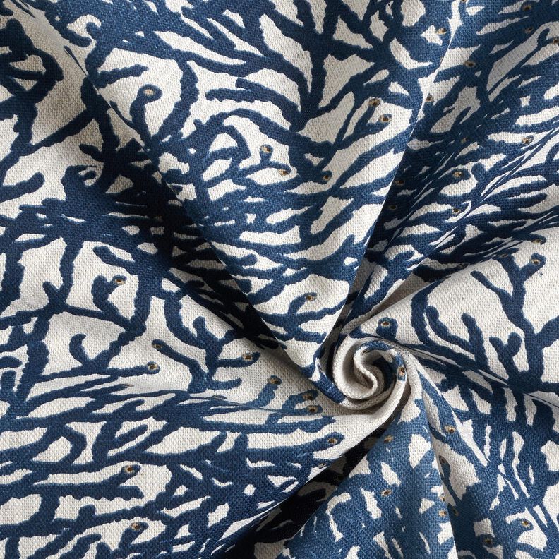 Tecido para decora&ccedil;&atilde;o Meio linho Panam&aacute; Belos corais &ndash; azul-marinho/natural,  image number 3
