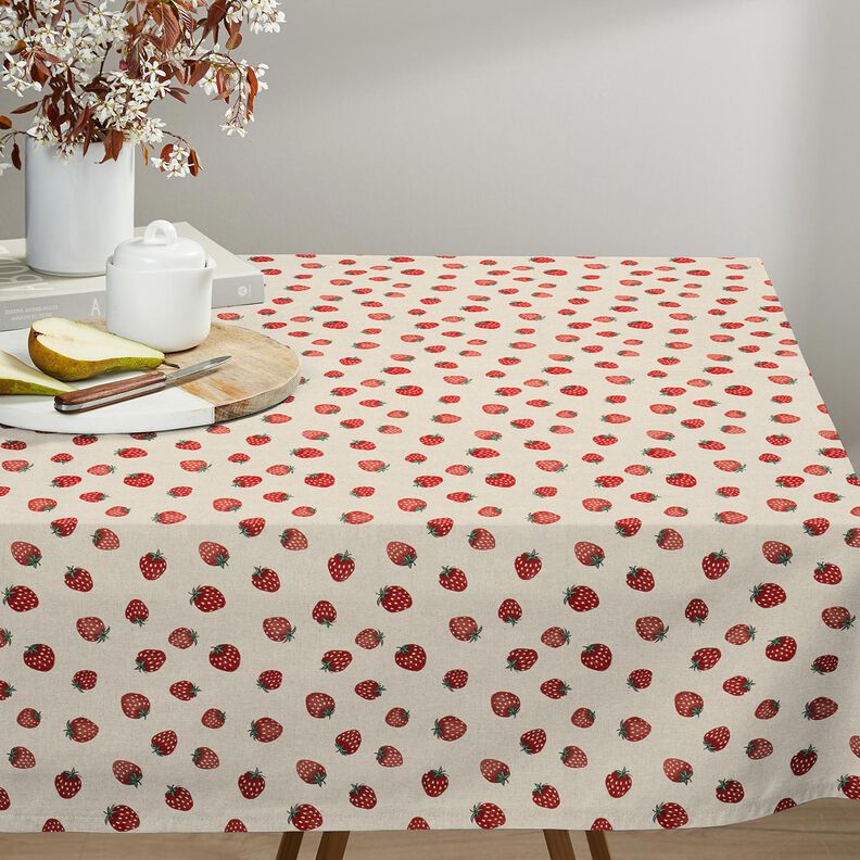 Tecido para decora&ccedil;&atilde;o Meio linho Panam&aacute; Morangos pequenos &ndash; vermelho/natural,  image number 8
