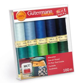 Kit de linhas de coser, Fio cose-tudo [ 100m | 10 Unidade ] | Gütermann creativ – verde/azul, 