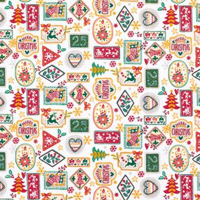 Tecido de algodão Popelina Imagens de Natal – branco/carmin, 