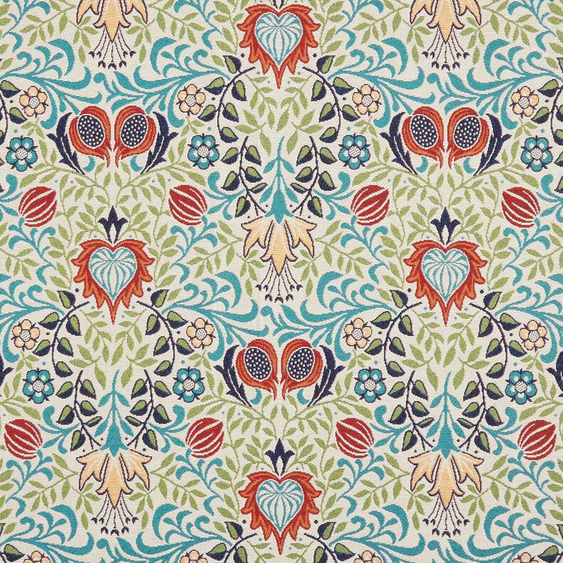 Tecido para decoração Gobelina Gavinha simétrica – bege claro/turquesa,  image number 1