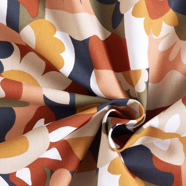 Tecido para decoração Meio linho Panamá Flores retro abstratas – branco/cobre,  image number 3