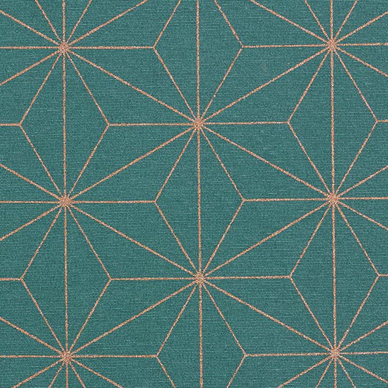 Tecido para decoração Lona Estrelas Art déco – azul petróleo/dourado,  image number 1