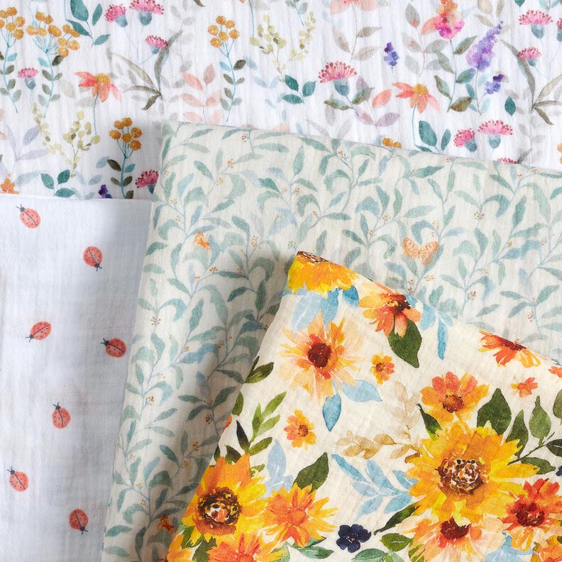 Musselina/ Tecido plissado duplo Joaninha Impressão Digital | Poppy Fabrics – branco,  image number 5