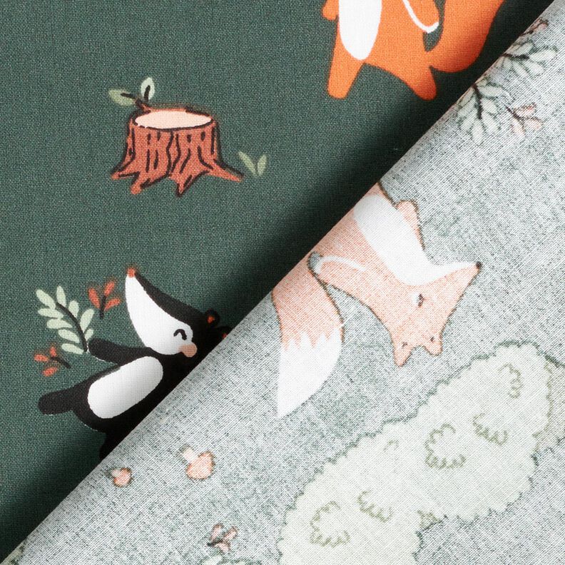 Popelina de algodão Animais da floresta felizes – verde escuro/laranja-pêssego,  image number 4