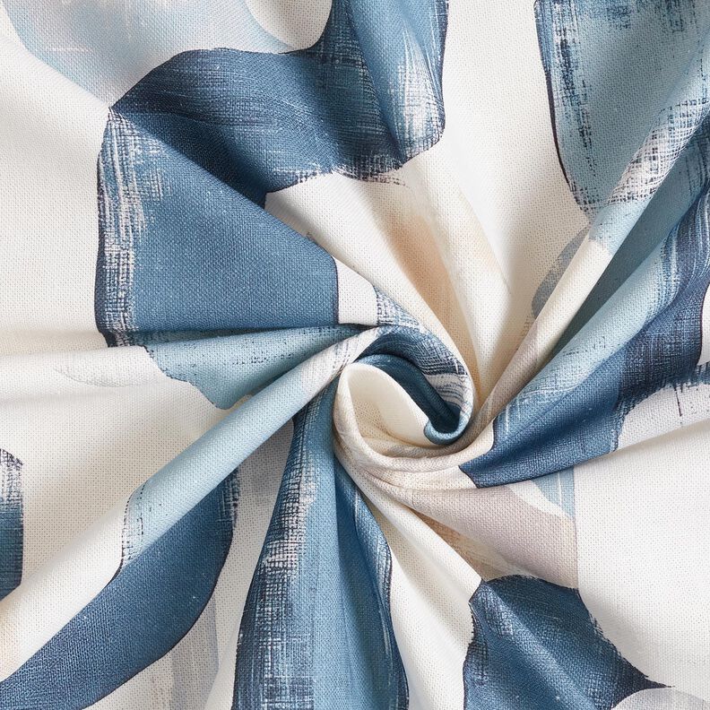 Tecido para decoração Meio linho Panamá Corrente abstrata – marfim/azul,  image number 3