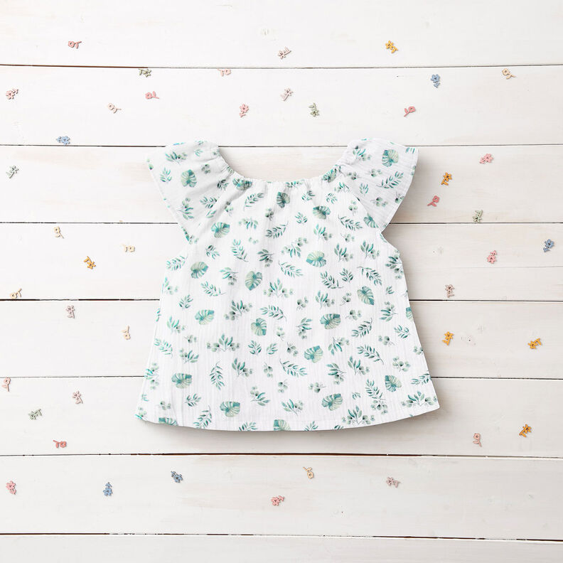 GOTS Musselina/ Tecido plissado duplo Folhas da selva | by Poppy – branco/menta clara,  image number 6