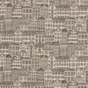 Tecido para decoração Meio linho Panamá Casas de cidade – natural/preto, 