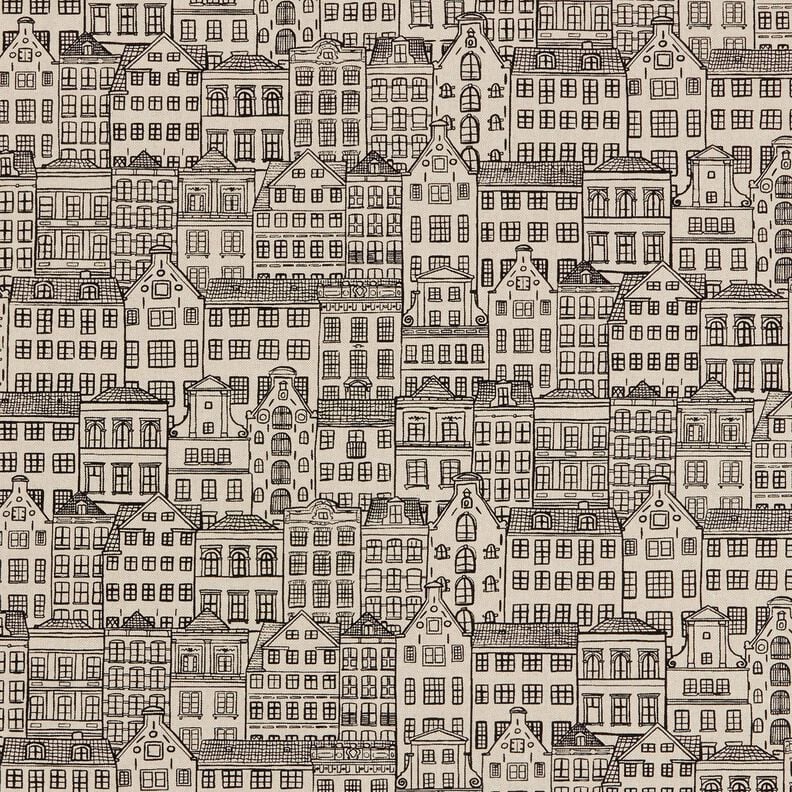 Tecido para decoração Meio linho Panamá Casas de cidade – natural/preto,  image number 1