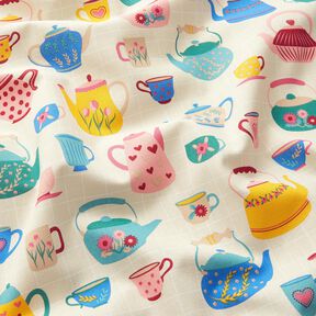 Tecido para decoração Meio linho Panamá Bules – bege claro/azul, 