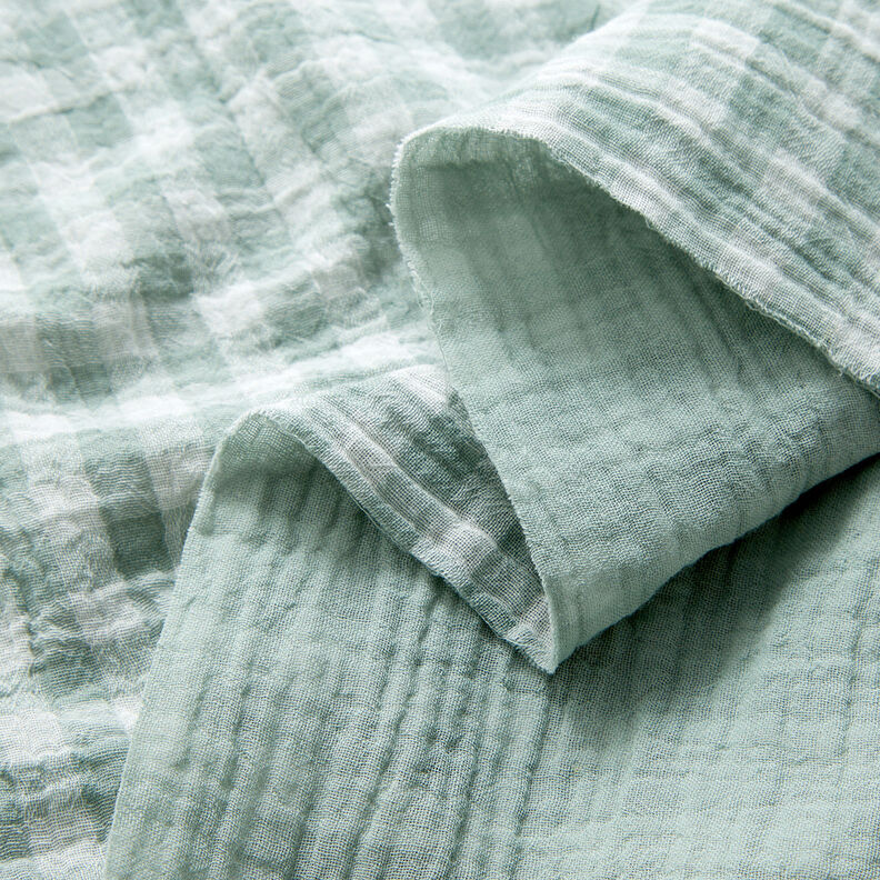 Musselina/ Tecido plissado duplo Xadrez Vichy com fio tingido – verde amarelado/branco,  image number 2