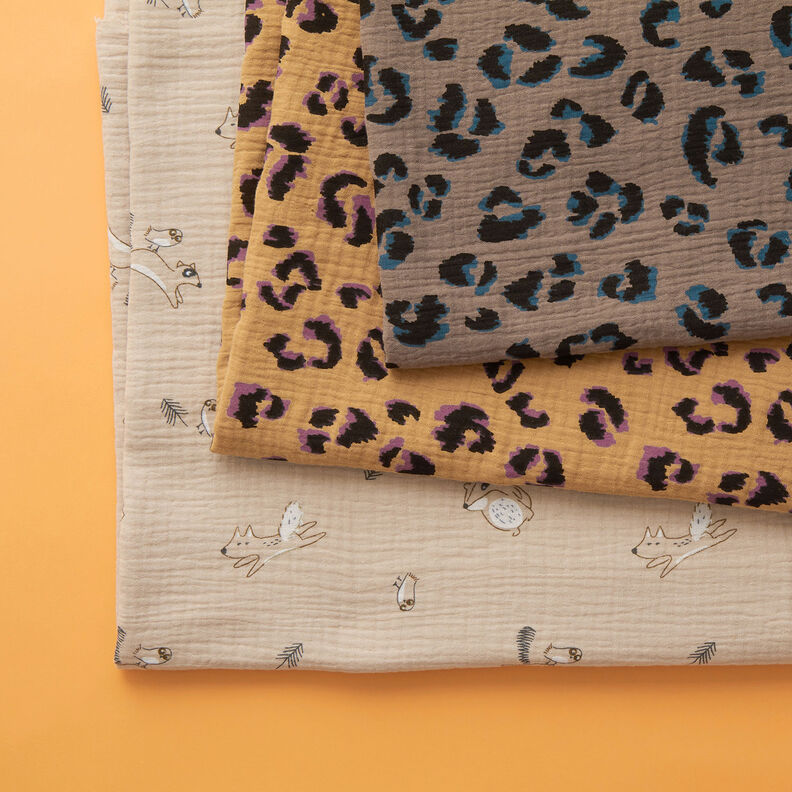 Musselina/ Tecido plissado duplo Leopardo – ouro velho/vermelho violeta médio,  image number 5