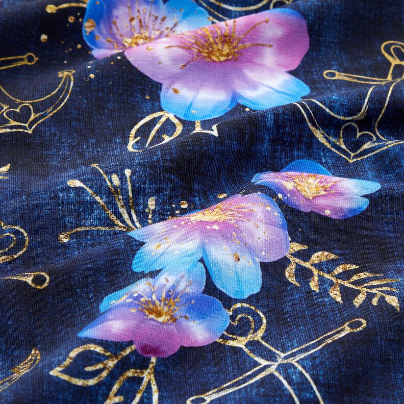 Jersey de algodão Flores Marítimas | Glitzerpüppi  – azul-noite/azul real,  image number 2