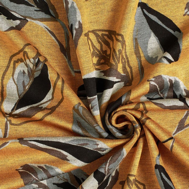 Jersey de viscose Folhas de outono grandes – amarelo-caril/cinza ardósia,  image number 3