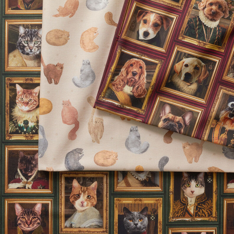 Tecido para decoração Meio linho Panamá Retratos de cães – carmin/dourado,  image number 6