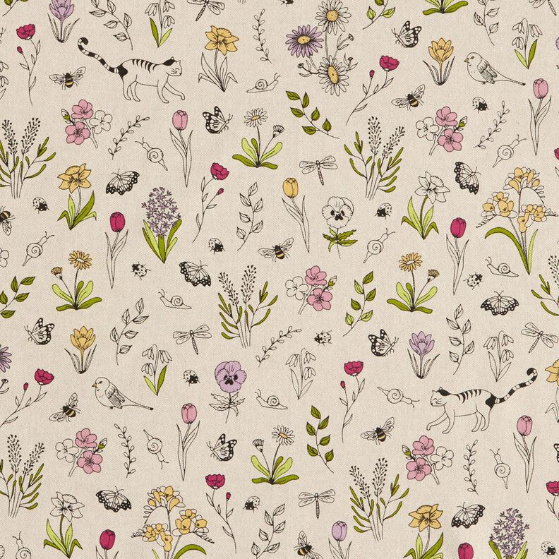 Tecido para decoração Meio linho Panamá Flores de primavera – natural/rosa,  image number 1