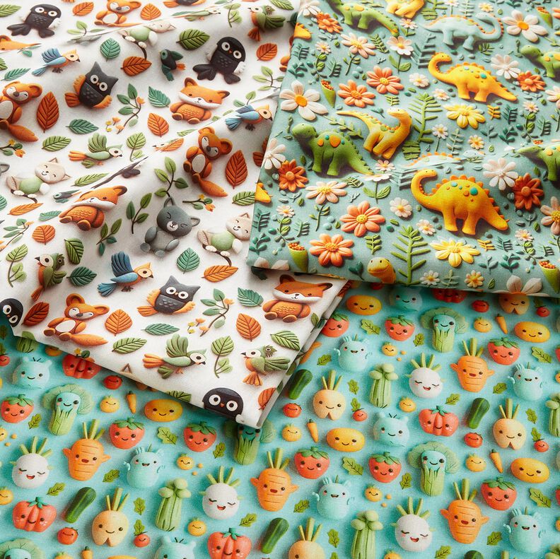 Popelina de algodão Dinossauros de plasticina Impressão Digital – verde amarelado,  image number 5