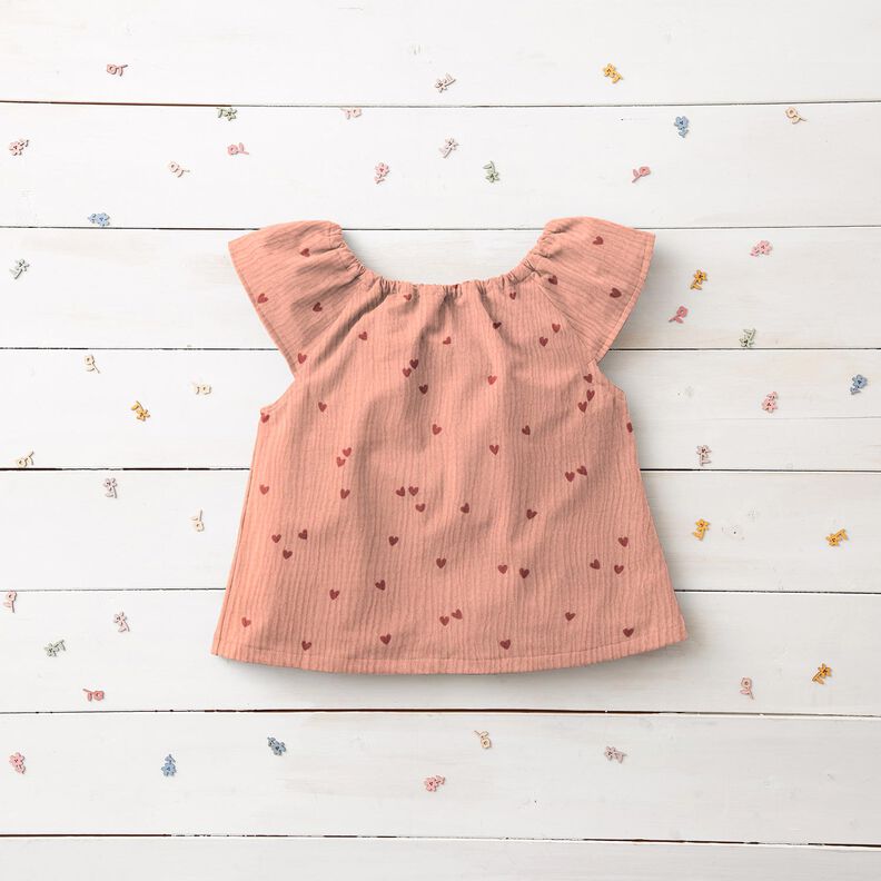 Musselina/ Tecido plissado duplo Corações dispersos – rosa-velho escuro/bordeaux,  image number 5