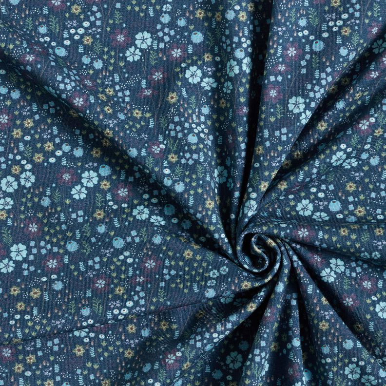 Jersey de algodão Prado de flores na floresta Impressão Digital – azul-noite,  image number 3