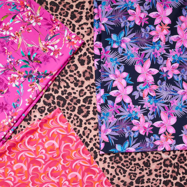 Tecido para fatos de banho Flores tropicais – azul-marinho/pink,  image number 5