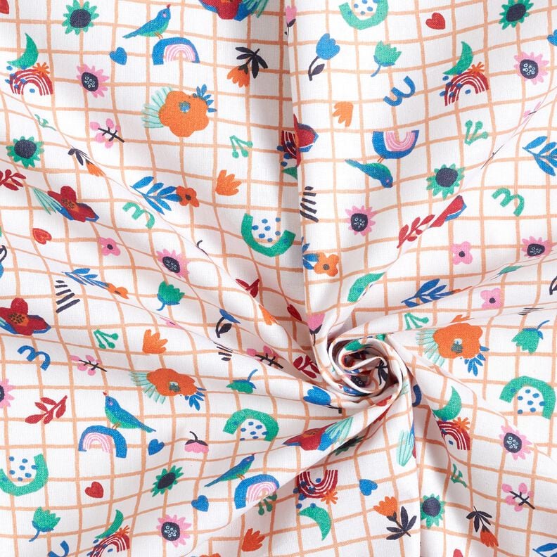 Tecido de algodão Cretone Xadrez com flores – branco/hortelã-pimenta,  image number 3