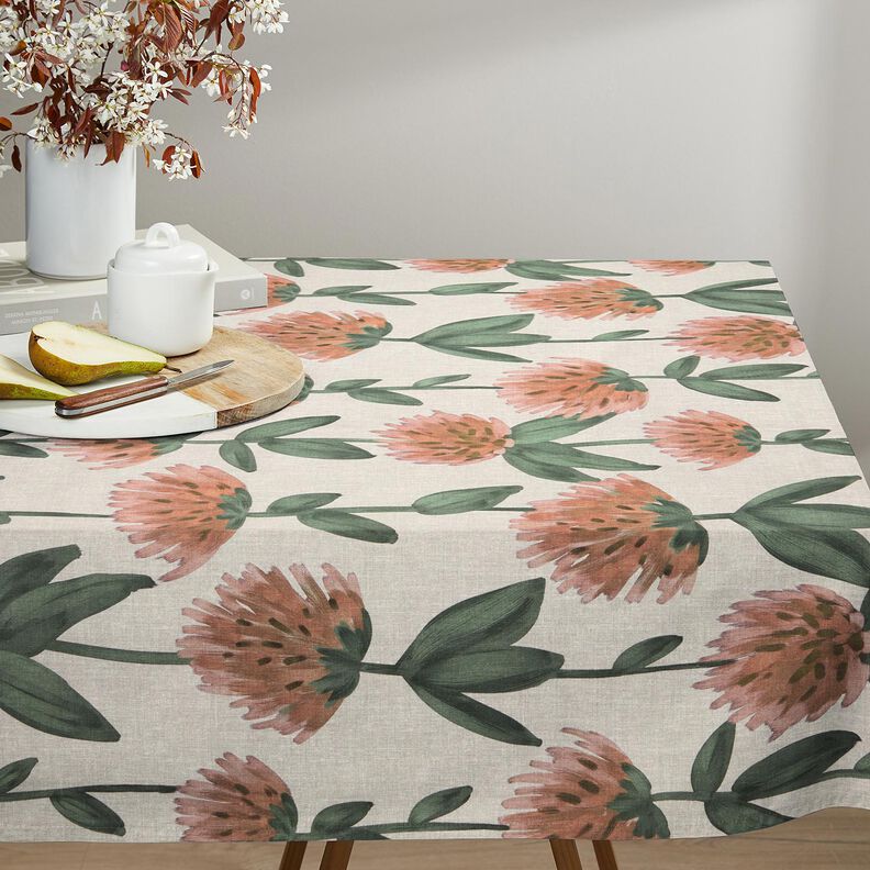 Tecido para decoração Meio linho Panamá Trevo florido – vermelho/taupe claro,  image number 8