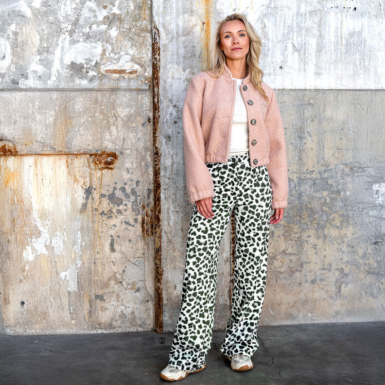 Tecido aveludado elástico Leopardo-das-neves – marfim/preto,  image number 5