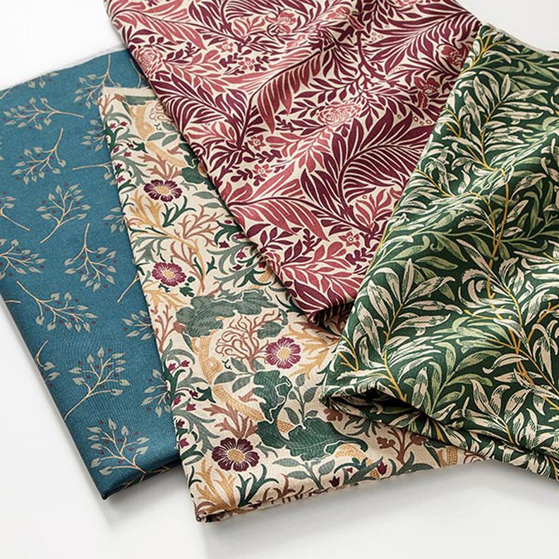 Tecido para decoração Meio linho Panamá Flores e gavinhas – natural/bordeaux,  image number 5