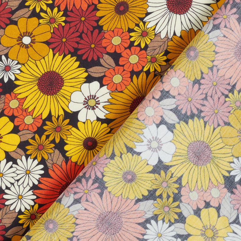 Tecido de viscose Flores de verão – amarelo-sol/preto,  image number 4