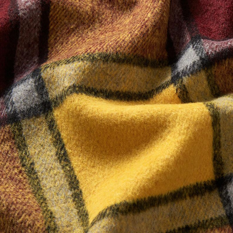 Tecido para sobretudos Cardado Xadrez – bordô/amarelo-caril,  image number 6