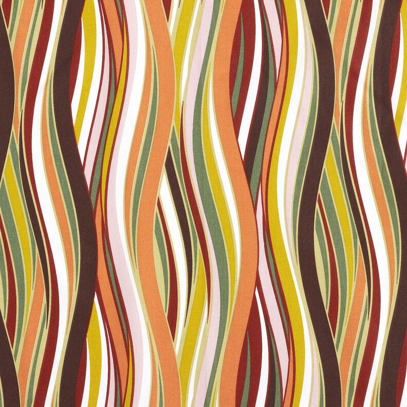 Tecido de algod&atilde;o Cretone Listras curvas &ndash; branco/laranja-claro,  image number 1