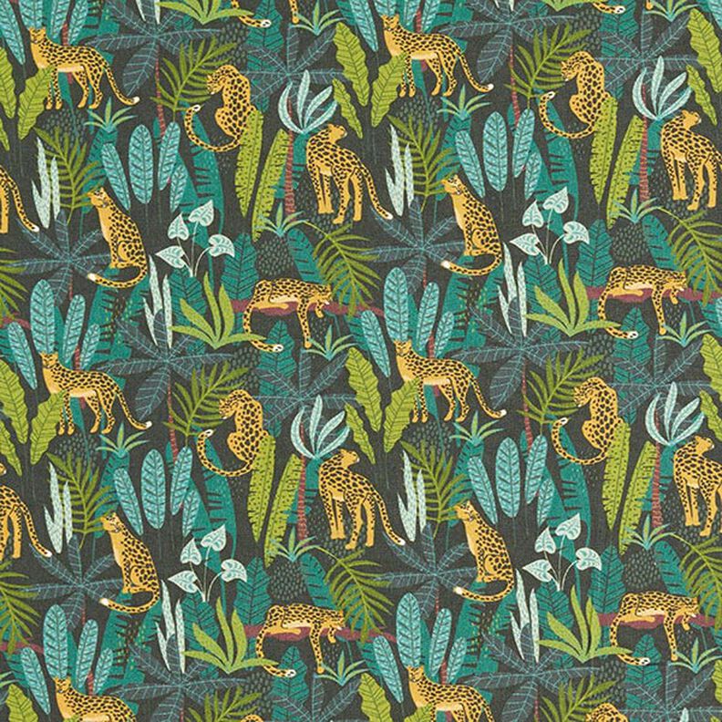 Tecido para decoração Popelina de algodão Leopardos na selva – verde/amarelo,  image number 1