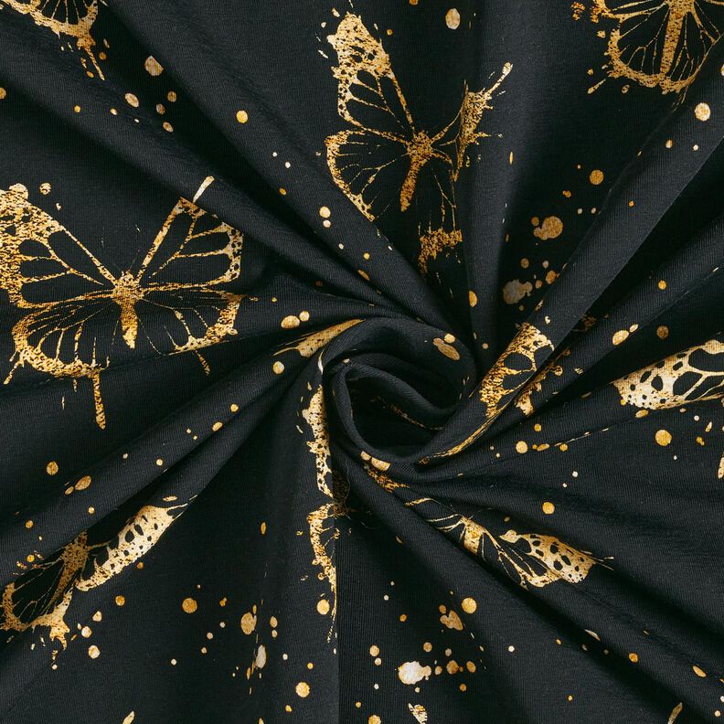 Jersey de algodão Borboletas douradas | Glitzerpüppi – preto,  image number 3