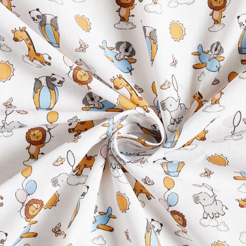 Popelina de algodão Animais bebés nas nuvens – branco,  image number 3