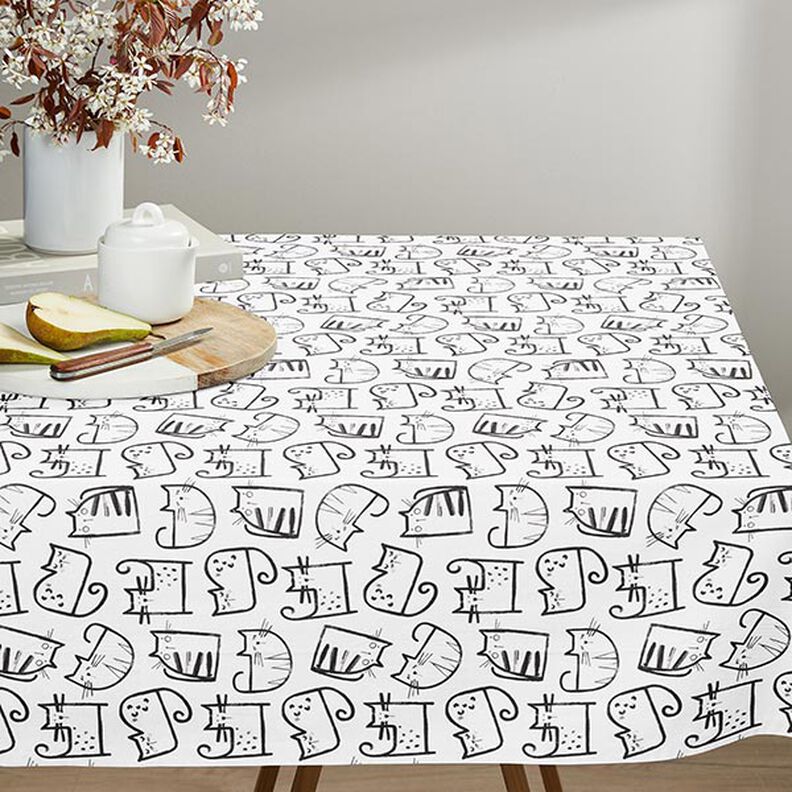 Tecido de algodão Cretone Esboços Gatos – preto/marfim,  image number 7