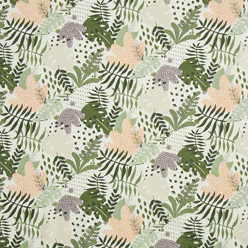 Tecido de algodão Cretone Plantas da selva abstratas – branco/verde,  image number 1