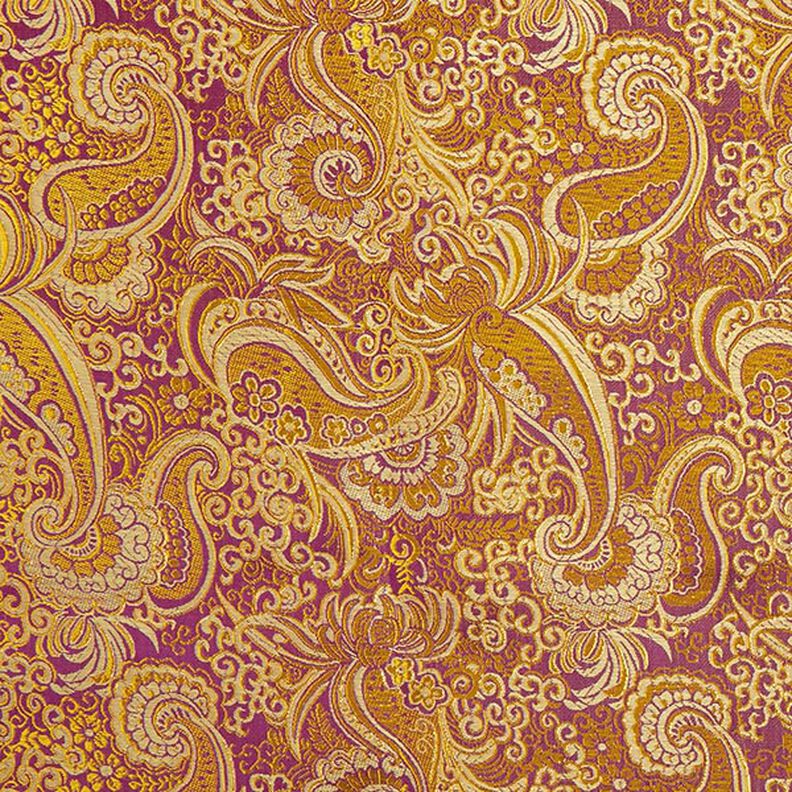 Jacquard para vestuário Paisley metálico – roxo/dourado,  image number 1