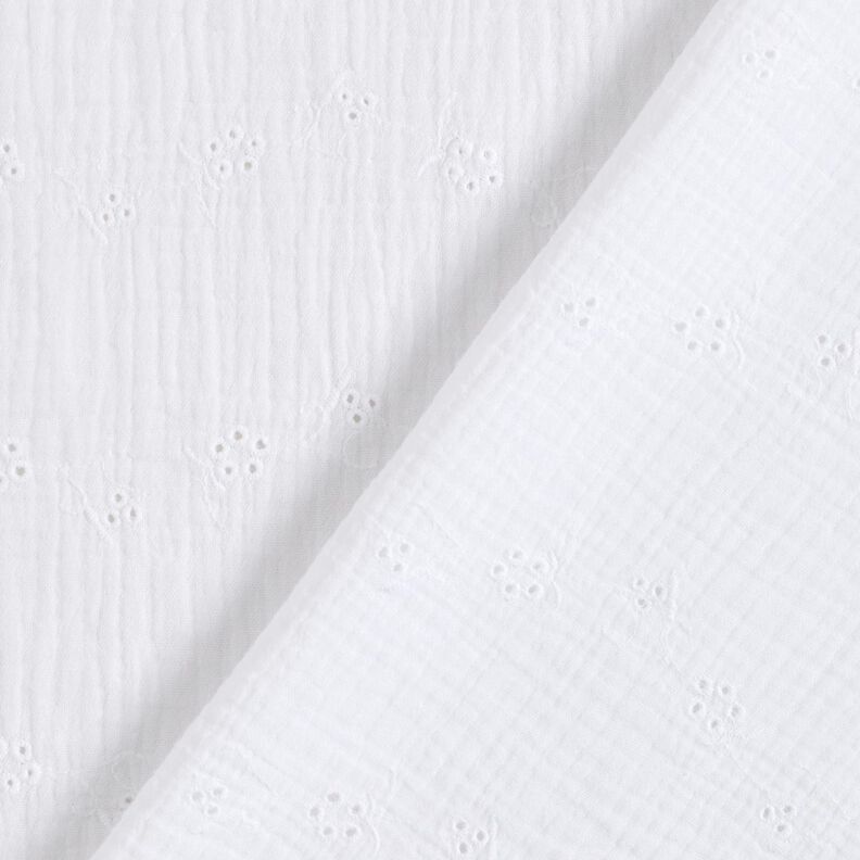 Musselina/ Tecido plissado duplo Bordado inglês Gavinhas florais – branco,  image number 4