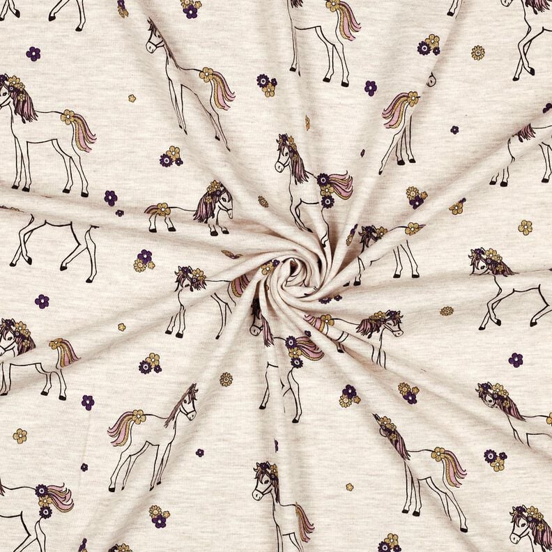 Jersey de algodão Cavalo florido com brilhantes | Poppy Fabrics – natural/dourado,  image number 3