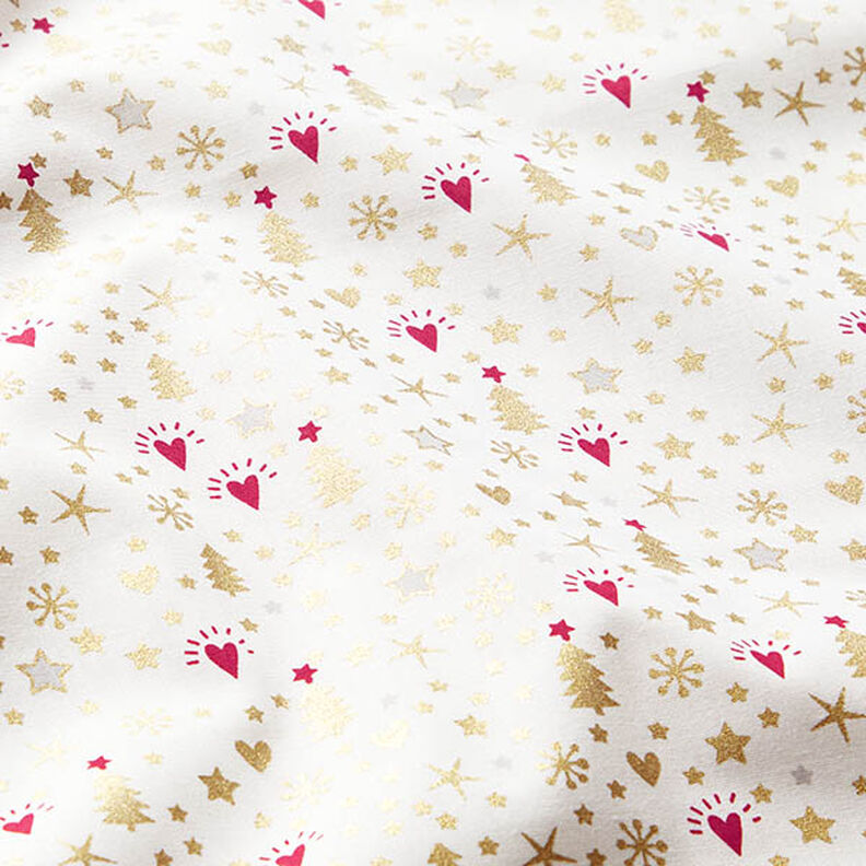 Tecido de algodão Popelina Corações e estrelas – branco sujo/dourado,  image number 2