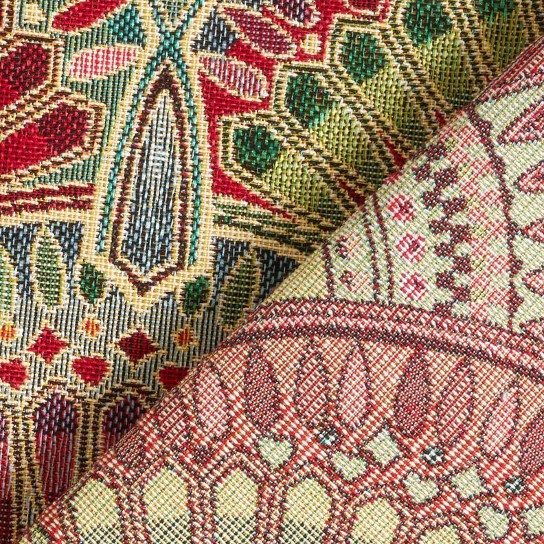 Tecido para decoração Gobelina Círculos finos e imponentes – bege claro/verde esmeralda,  image number 4