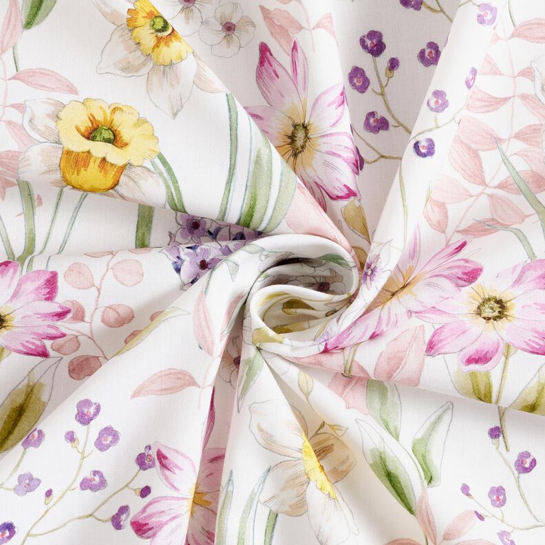 Tecido de algodão Popelina Narcisos – marfim/rosa-velho claro,  image number 3