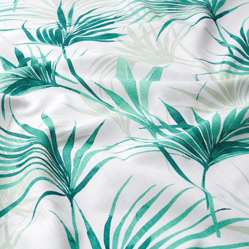 Tecido para decoração Panamá Folha de palmeira – branco/verde esmeralda,  image number 2