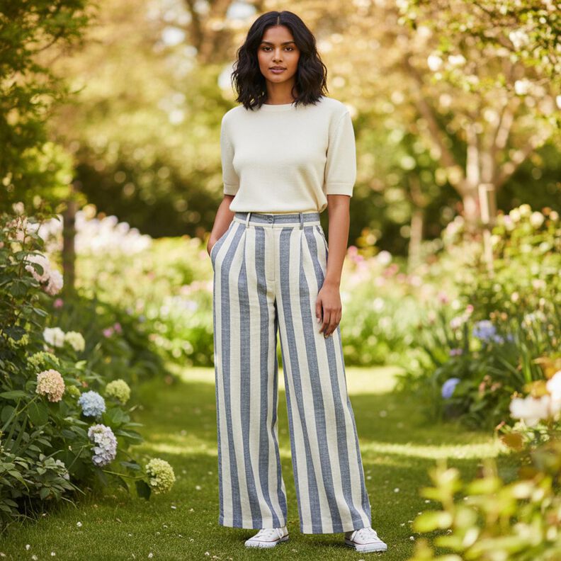 Mistura de Linho Riscas &ndash; natural/azul marinho,  image number 5