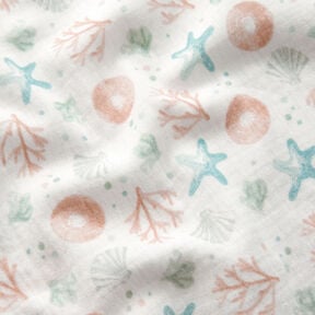 Musselina/ Tecido plissado duplo Estrelas do mar Conchas Algas Impressão Digital – branco sujo, 