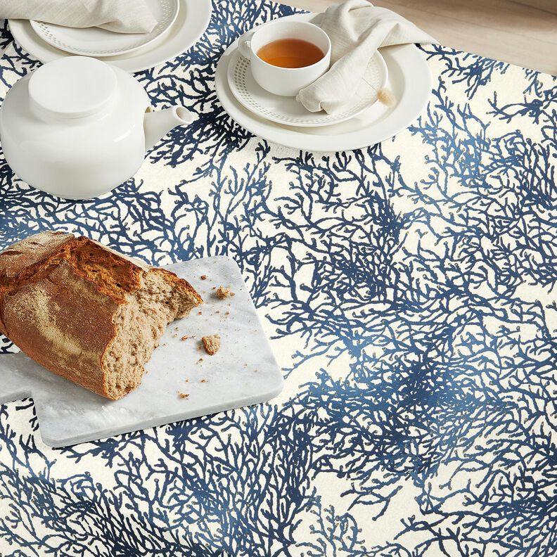 Tecido para decora&ccedil;&atilde;o Meio linho Panam&aacute; Belos corais &ndash; azul-marinho/natural,  image number 8