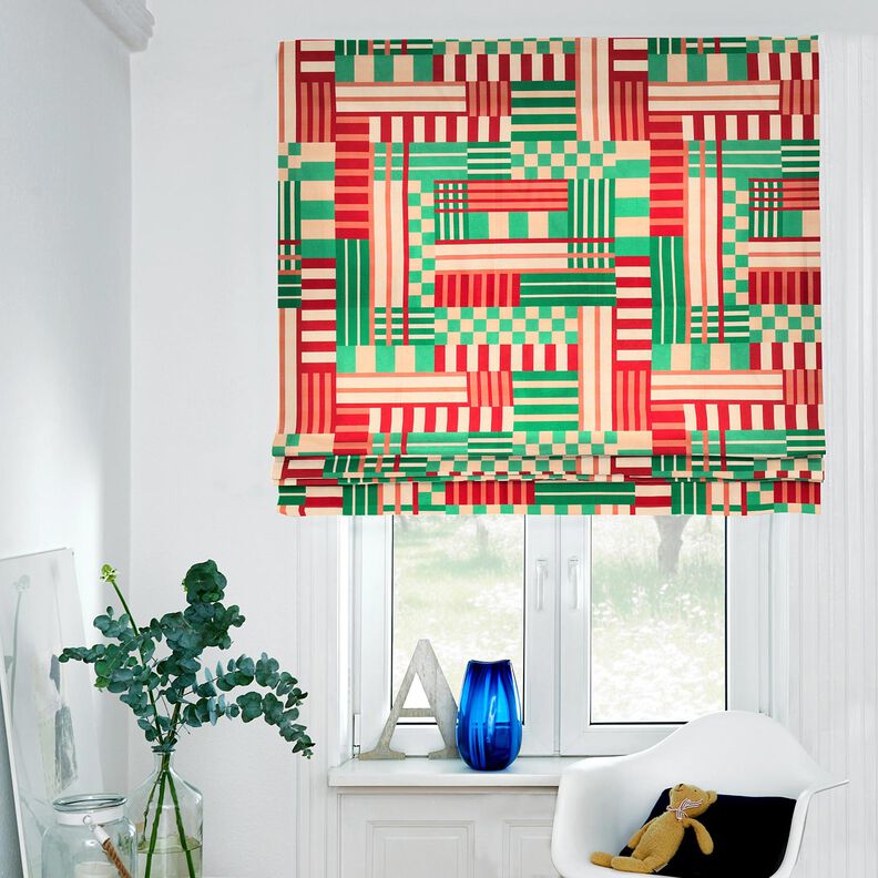 Tecido para decoração Meio linho Panamá Formas modernas – verde zimbro/vermelho escuro,  image number 8