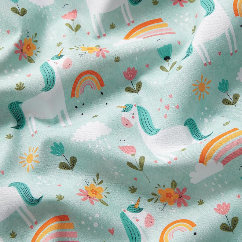 Popelina de algodão Unicórnio no mundo do arco-íris Impressão Digital – azul-gelo,  image number 2