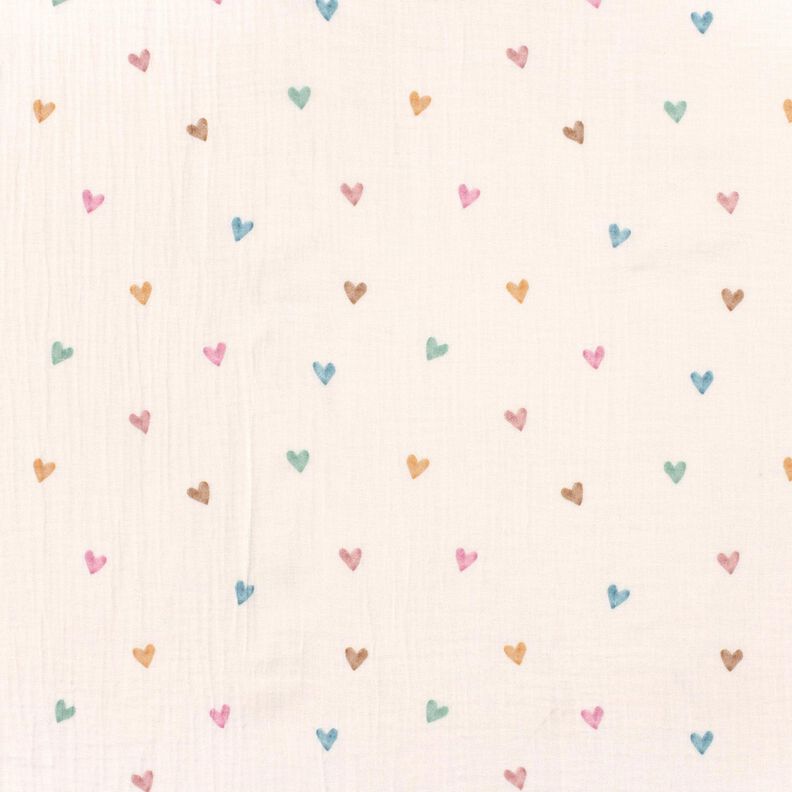 Musselina/ Tecido plissado duplo Corações coloridos Impressão Digital – branco,  image number 1