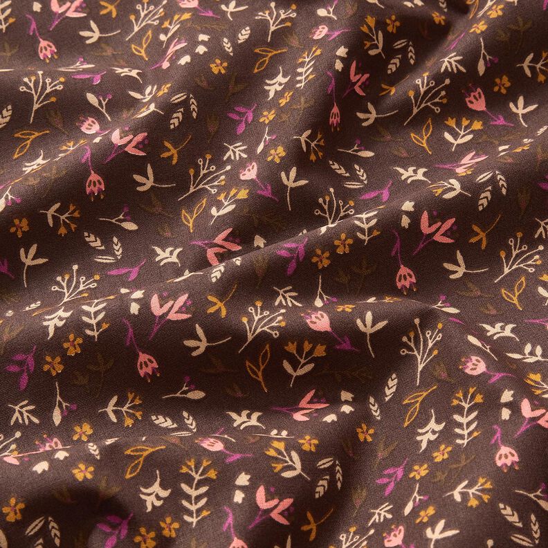 Tecido de algodão Cretone Ramos pequenos – castanho escuro/uva,  image number 2